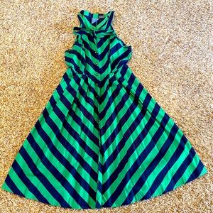 Green Striped Halter Dress